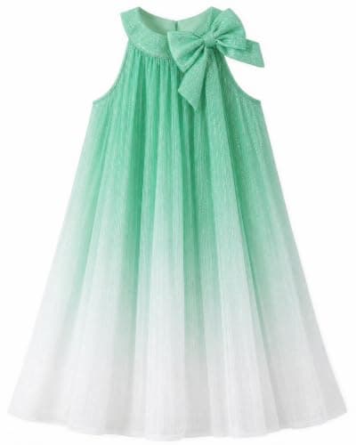 NIUSC Chiffon Dresses for Girls Summer Halter Dress Tween Ombre Fancy Kids Beach Sundress Casual Cute Sparkly Lightweight Wedding Birthday Party Outfit, Green, 7-8 Year - Image 1