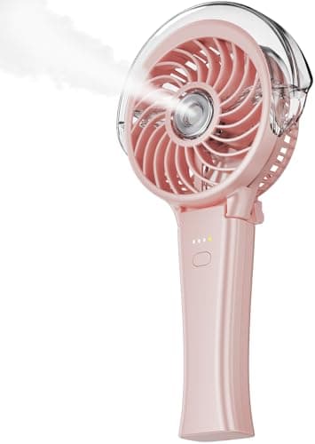 KIBEE Portable Misting Fan - 4000mAh Rechargeable, 50ml Water Tank, Foldable 180° Handheld Fan with Mist Spray, 3-Speed Personal, Portable Charger for Travel, Outdoors, Makeup & More(Pink) - Image 1