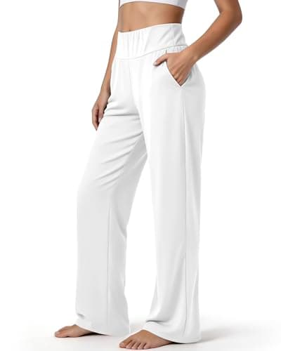Othedrich Women's Wide Leg Sweatpants High Waist Soft Athletic Pants, Lightweight Workout Lounge Pants for Yoga Gym Running White - Image 1