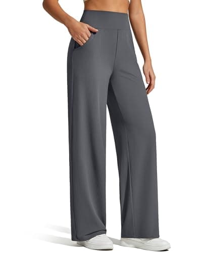 G4Free Wide Leg Yoga Pants for Women Stretchy Workout Athletic Pants Elastic Waist Sweatpants with Pockets(Dark Gray,S,Petite) - Image 1