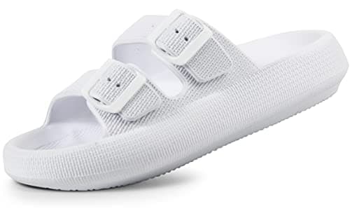 Weweya Flat Sandals for Women Slides Sandals for Men Unisex Pool Slides Eva Rubber Flat Foam Cozy Slides Thick Sole Comfort Walking Sandals White Women Size 7 7.5 - Image 1