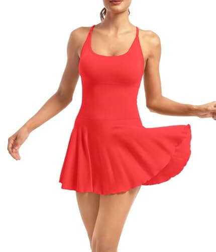 YOAKUKA Women's Flowy Tennis Dress with Built in Shorts & Bra Spaghetti Crossover Back Strap Athletic Workout Active Jumpsuit - Image 1