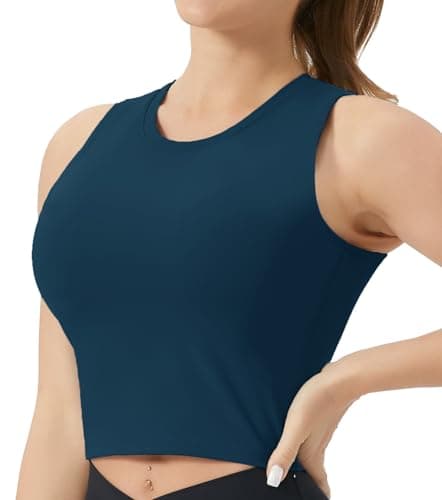 THE GYM PEOPLE Women's Medium Support Sports Bra Removable Padded Sleeveless Workout Crop Tops - Image 1