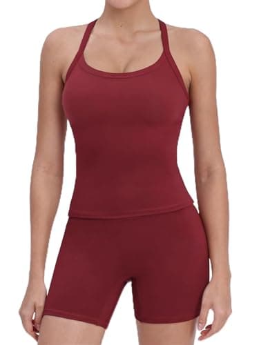 JEKAOYI Two Piece Workout Sets for Women Padded Tank Top Matching High Waist Booty Shorts Gym Pilates Yoga Active Sets - Image 1