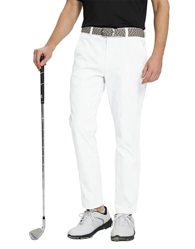 M MAELREG Mens Golf Pants Flat Front Waterproof Lightweight -30"/32"/34" Slim Fit Chino Casual Dress Pants for Men White - Image 1