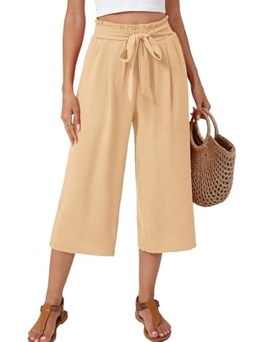 Moodclo Wide Leg Pants for Women Wheat X-Large Summer Capri Pant High Waisted Loose Fit Casual Trousers with Pockets 2026 Trendy - Image 1