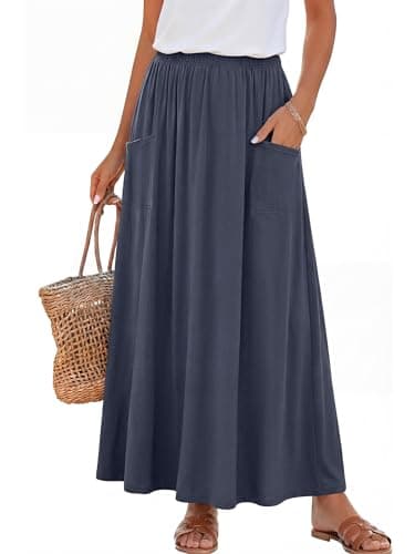 ANRABESS Womens Maxi Skirt Summer Casual Flowy A-line Elastic Waist Beach Long Skirts with Pockets Spring Vacation Clothes Dark Grey Small - Image 1