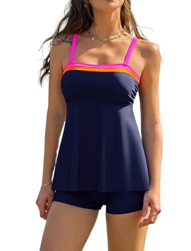 ZAFUL Womens Tankini Swimsuits Two Piece Color Block Bathing Suits Flowy Ruffle Swimwear Navy Blue S - Image 1