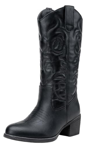 Vepose Women's Cowboy Boots Western Cowgirl Round Toe Mid Calf Boots,Black,Size 7.5M US(CJY9801 Black 07.5) - Image 1