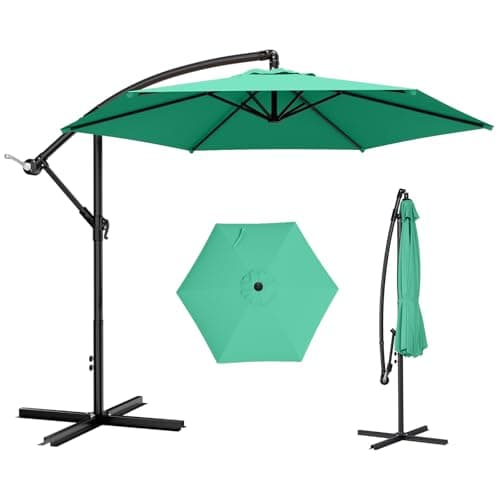 AreShark 10FT Patio Outdoor Umbrella, Offset Patio Umbrella Cantilever Umbrella, 6 Sturdy Ribs, Easy Adjustment for Garden Market Pool with Cross Base (Peacoke Blue) - Image 1