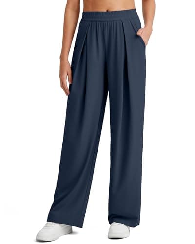 G4Free Travel Pants Women Wide Leg Soft Pants with Pockets Stretchy Casual Trousers Yoga Pant Summer(Dark Navy,M,29") - Image 1