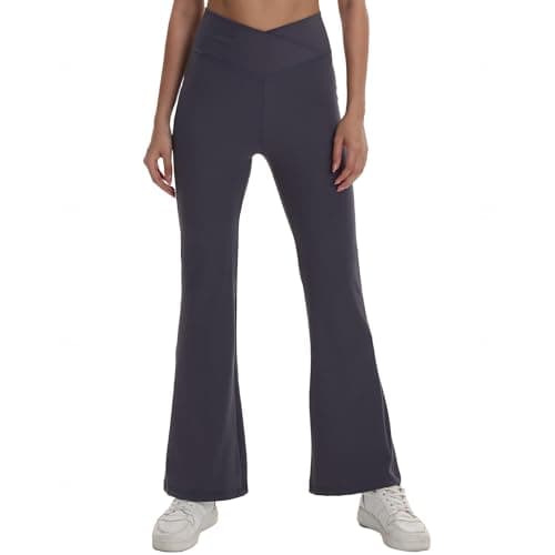 VIPARK Women’s V Crossover High Waisted Flare Yoga Pants Bootcut Wide Leg Leggings Stretch Workout Running Gym Athletic Casual Lounge Work Pants Grey - Image 1