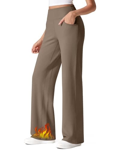 G4Free Womens Sweatpants High Waist Fleece Lined Wide Leg Pants Thermal Warm Trousers Workout Slacks (Dark Brown,M,31") - Image 1