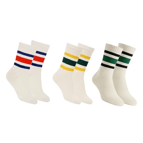 QZLKNIT Retro Striped Crew Socks-3 pcs Sport Socks,Casual Cotton Stretchy Socks, with Seamless Toe for Men and Women Multicolor - Image 1