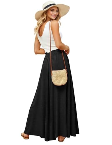 YESNO Women Wide Leg Palazzo Pants Summer Flowy Floral Casual Culottes High Waisted Lounge Beach Trouser with Pockets M PBl Black - Image 1