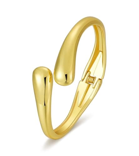 Howoo Gold Bangle Bracelets for Women, Chunky 14k Gold Plated Bangles Stack, Adjustable Cuff Bracelet Big Jewelry for Women Trendy - Image 1