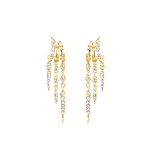 Gold Dangle Earrings for Women, 14k Gold Plated Statement Triple Hoop Illusion Drop Earrings Cubic Zirconia Huggie Earrings for Women Trendy - Image 1