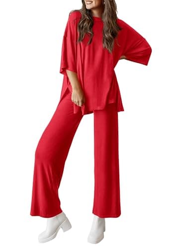 PRETTYGARDEN Two Piece Sets for Women Summer Fashion Lounge Matching Set 2026 Spring Travel Vacation Airport Outfits Clothing (Red,X-Large) - Image 1