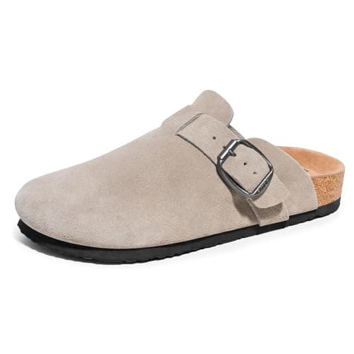 FITORY Mens Suede Clogs with Arch Support,Leather Cork Footed Mules Taupe Size 7 - Image 1