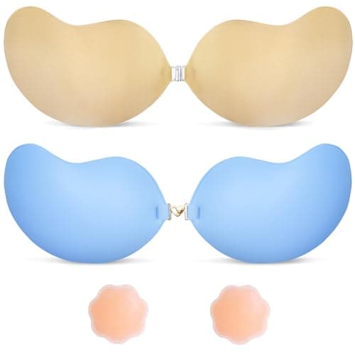 Invisible Sticky Bra Strapless Adhesive Bras Silicone Stick on Push Up Seamless Reusable Backless Bra for Women 2pack - Image 1