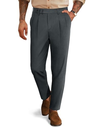 Pleated Dress Pants Trousers for Men Vintage Style Extended Waisted Pleated Tapered Dress Pants Dark Gray XL - Image 1