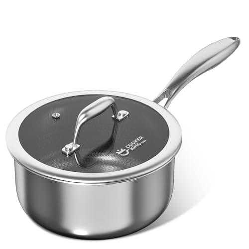 COOKER KING 2 Quart Stainless Steel Saucepan, Nonstick Sauce Pan, Ceramic Suce Pot with Tempered Glass Lid, Induction Pot Compatible with All Cooktops, Dishwasher & Oven Safe(PFAS/PFOA/PTFE Free) - Image 1