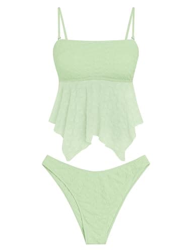 ZAFUL Womens Tankini Swimsuits Tummy Control Dress Skirted Bathing Suit Two Piece Swimsuit for Women with Bikini Shorts (Light Green S) - Image 1