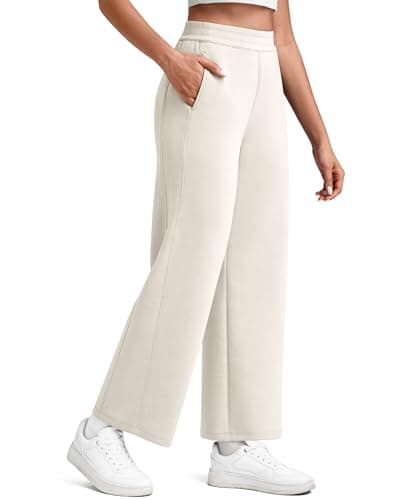 G4Free Wide Leg Ankle Pants with Pockets Stretchy Comfy Cropped Sweatpants Casual Workout Dressy Sweat Pants(Ivory,S,Tall) - Image 1