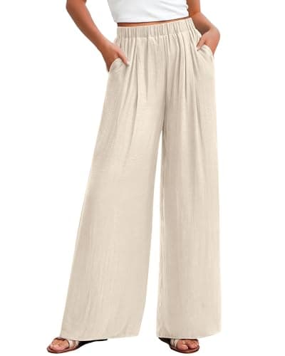 KIRUNDO Flowy Pants for Women Summer 2026 Wide Leg Palazzo Pants Elastic Waist Lounge Trousers Pockets Beach Vacation Outfits(Apricot, X-Large) - Image 1