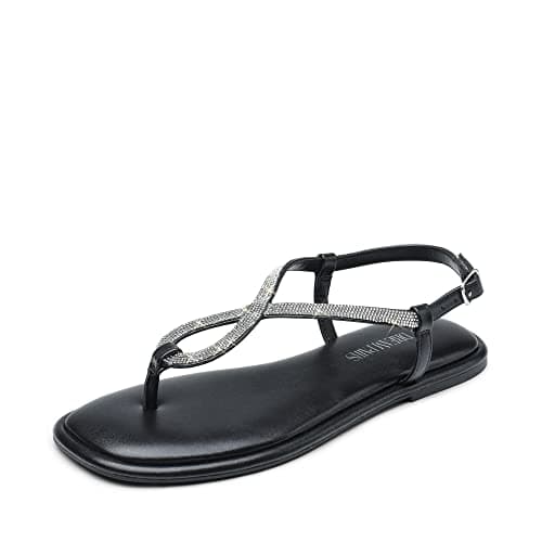 DREAM PAIRS Women's Flat Sandals Dressy Rhinestone Thong Ankle Strap Summer Gladiator Sandals,Size 9,Black,SDFS2310W - Image 1