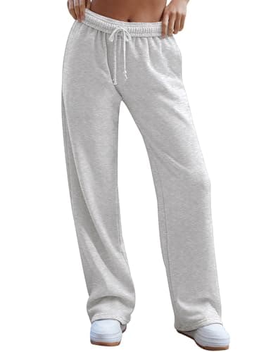 HeSaYep Women's Baggy Wide Leg Sweatpants Straight Leg Trousers Drawstring Elastic Waist Low Rise Active Sweat Pants Grey XL - Image 1