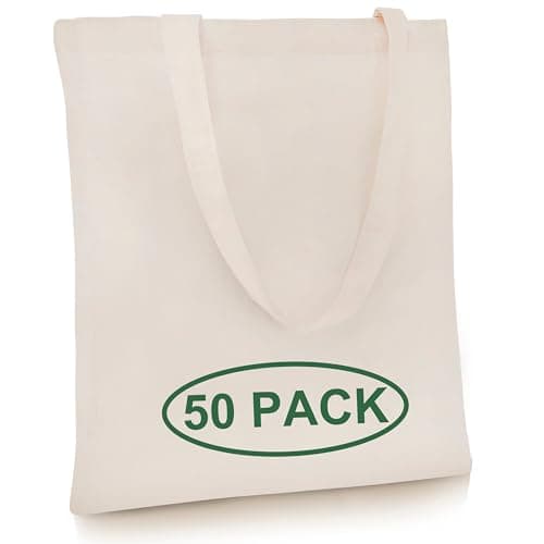 Simply Cool 50-Pack Canvas Tote Bag - Lightweight Tote Bags Bulk, Medium Reusable Grocery Shopping Cloth Bags for Advertising, DIY Projects, Crafts, Painting, Embroidery, Custom Logo - Image 1