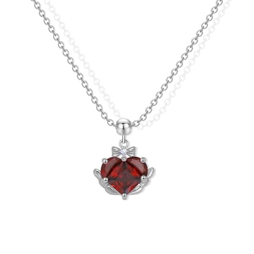 Aohik Elegant Platinum Heart Crystal Pendant Necklace, Cubic Zirconia Charm, Fashion Jewelry for Women,Adjustable Chain,Christmas Gift for Her(Red) - Image 1