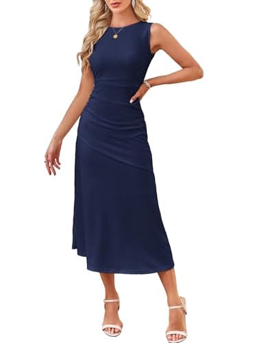 Kikibell Women's Cocktail Dresses Sleeveless Ruched Elegant Semi Formal Wedding Guest Prom Summer Maxi Dress Orange Red Large - Image 1