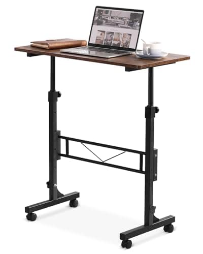Amztabler Small Standing Desk Adjustable Height, Mobile Stand Up Desk with Wheels, 32 Inch Portable Rolling Desks Conference Room Tables for Walking Pad Treadmill Wood Rustic - Image 1