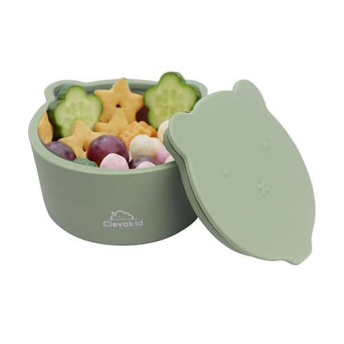 Clevakid Silicone Snack & Fruits Container – Leakproof Durable and BPA-Free | for Daycare, Preschool, School, and Family Outings – Bear design 130 ML/4.4 OZ (Green Olive) - Image 1