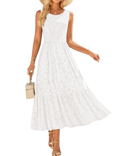 ZESICA Women‘s Summer Floral Bridal Shower Midi Dress Sun Dresses for Women 2026 Vacation Casual Flowy Sundress White S - Image 1