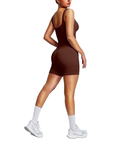 BRXL Workout Jumpsuits for Women Built-in Bra Shapewear Bodysuits Shorts Square Neck One Piece Bodycon Summer Outfits - Image 1