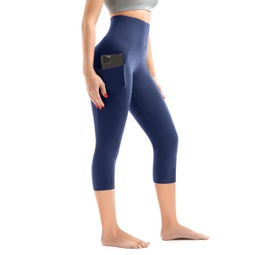 Walifrey Capri Leggings with Pockets for Women, High Waisted Buttery Soft Womens Leggings for Gym Yoga Workout (Blue SM) - Image 1