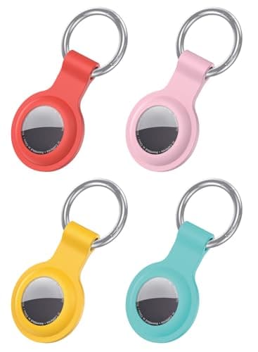 shiningwell 4 Pack Airtag Case Keychain Holder - Colorful Shockproof Silicone Cover with Key Ring for Apple Airtag Accessories (Pets/Kids/Keys)(Orange+Pink+Yellow+Mint Green)