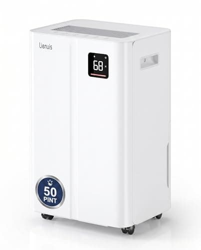 Lienuis 50 Pint Dehumidifier for Large Rooms & Basements, Up to 4,500 Sq.Ft, Automatic Humidity Control with Continuous Drain, Quiet 40dB, 24-Hour Timer, Wheels & Child Lock - Image 1