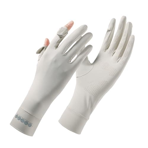 apaepr Ice Silk Sunscreen Gloves UV Protection Mittens Non-Slip Touch Screen Driving Gloves for Cycling Riding Golfing Hiking (Beige, One Size) - Image 1