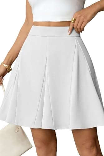 Pink Queen Womens Flared Mini Skirt with Shorts A-Line Pleated Elastic Waist Stretchy Elegant Swing White Skirt 2026 Trendy Spring Summer Fashion White S - Image 1