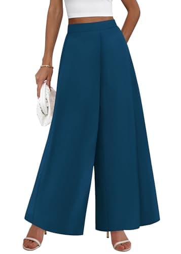 KIRUNDO Palazzo Pants for Women Dressy 2026 Spring Slacks Wide Leg High Waisted Business Casual Work Trousers with Pockets(Dark Blue, Medium) - Image 1