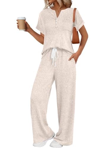 LILLUSORY Women 2 Two Piece Matching Lounge Sets 2026 Spring Summer Beach Vacation Clothes Pajamas Top Wide Leg Pants Sweat Suits Airport Travel Outfits Casual Sweatsuit Fashion Loungewear - Image 1