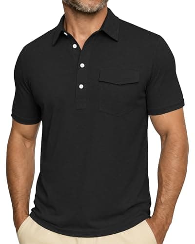 ZKMAN Men's Performance Golf Polo Shirt Short Sleeve 4-Button Quick Dry Stretch Moisture Wicking Shirts with Pocket(Black 3XL) - Image 1