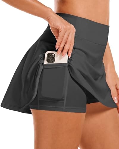 Stelle Women Tennis Golf Skirts High Waisted with Inner Shorts for Athletic Workout Sports Skorts Running Pickleball (GR,XL) Grey - Image 1