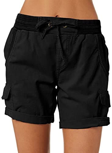 Dokotoo Women's Shorts Long Cotton Hiking Cargo Lounge for Women Trendy Bermuda 2026 Beach Vacation Clothes Essentials Outfits Summer Fashion High Waisted Casual Jean Black - Image 1