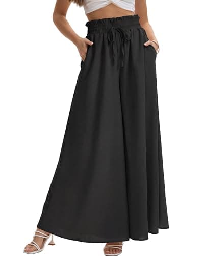 HONGTEYA Women's Summer Wide Leg Palazzo Pants (US, Alpha, Medium, Regular, Regular, Black) - Image 1