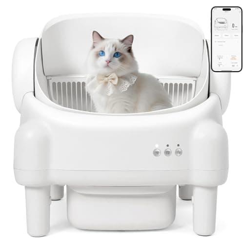 Self Cleaning Litter Box,Open Top Automatic Litter Box with App Control for Multiple Cats, Safety Sensors Protection, Odor Control Includes 2 roll Liners,Large Waste Bin, Cream White - Image 1
